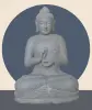 Product image 1 of the product “Seated Buddha made of Riverstone in Dharmachakra gesture of wheel of the teaching of the Dharma, H. 83cm. There is a stone eye on the left shoulder. ”
